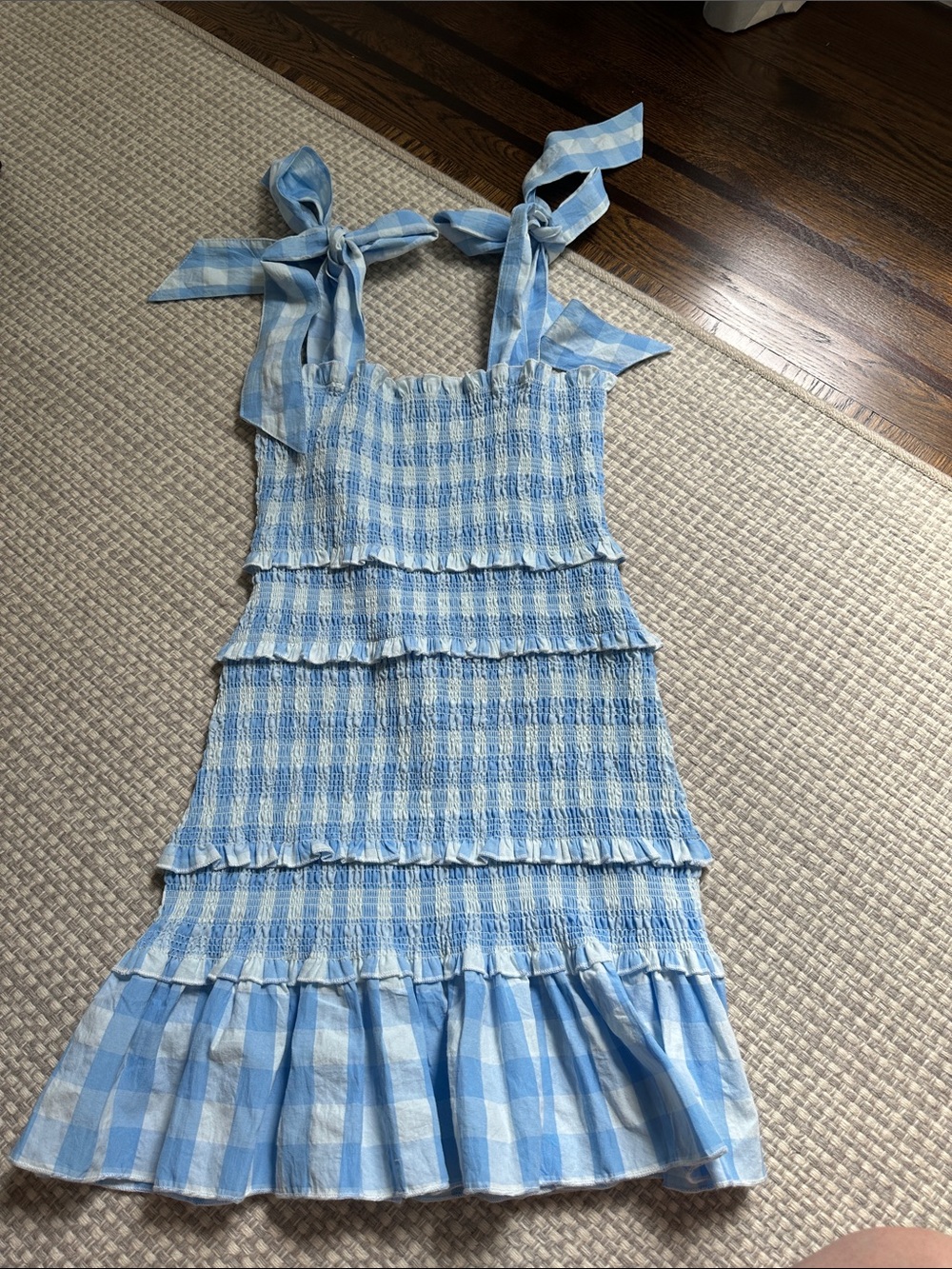 Blue Gingham Tie-Strap Smocked Sundress for Kids